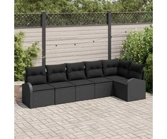 Sodo Sofų Rinkinys su pagalve 6 pcs Juoda Poli ratanas