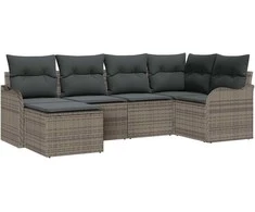 Lauko baldų komplektas Sodo Sofų Rinkinys su pagalve 6 pcs Pilka Poli ratanas