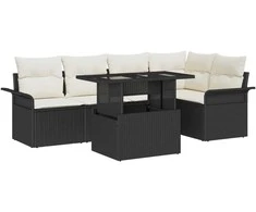 Lauko baldų komplektas Sodo Sofų Rinkinys su pagalve 6 pcs Juoda Poli ratanas
