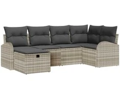 Lauko baldų komplektas Sodo Sofų Rinkinys su pagalve 6 pcs Šviesiai pilka Poli ratanas