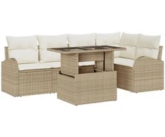 Sodo Sofų Rinkinys su pagalve 6 pcs Smėlio Poli ratanas
