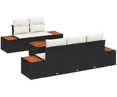 Sodo Sofų Rinkinys su saugykla 6 pcs Juoda Poli ratanas