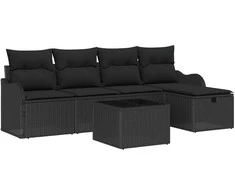 Sodo Sofų Rinkinys su pagalve 6 pcs Juoda poliratanas