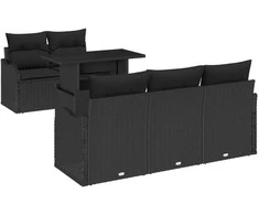 Sodo Sofų Rinkinys su pagalve 6 pcs Juoda Poli ratanas