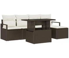Lauko baldų komplektas Sodo Sofų Rinkinys su saugykla 6 pcs Ruda Poli ratanas