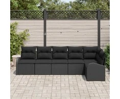Sodo Sofų Rinkinys su pagalve 6 pcs Juoda Poli ratanas