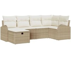 Lauko baldų komplektas Sodo Sofų Rinkinys su pagalve 6 pcs Smėlio Poli ratanas