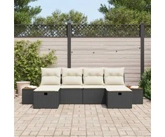 Sodo Sofų Rinkinys su pagalve 6 pcs Juoda Poli ratanas