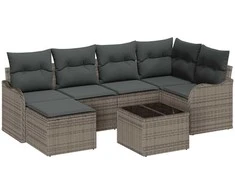 Lauko baldų komplektas Sodo Sofų Rinkinys su pagalve 7 pcs Pilka Poli ratanas
