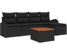Lauko baldų komplektas Sodo Sofų Rinkinys su saugykla 6 pcs Juoda poliratanas