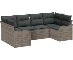 Sodo Sofų Rinkinys su saugykla 6 pcs Pilka Poli ratanas
