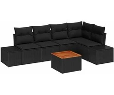 Lauko baldų komplektas Sodo Sofų Rinkinys su saugykla 6 pcs Juoda poliratanas