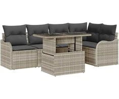 Lauko baldų komplektas Valgomojo komplektas 6 pcs Šviesiai pilka Poli ratanas