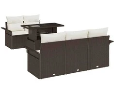 Sodo Sofų Rinkinys su pagalve 6 pcs Ruda Poli ratanas