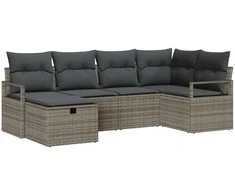 Sodo Sofų Rinkinys su pagalve 6 pcs Pilka Poli ratanas