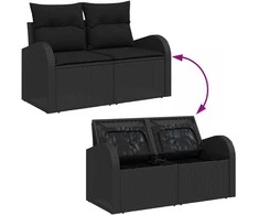 Lauko baldų komplektas Sodo Sofų Rinkinys su pagalve 6 pcs Juoda Poli ratanas
