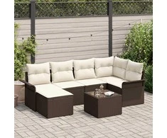 Sodo Sofų Rinkinys su pagalve 7 pcs Ruda Poli ratanas