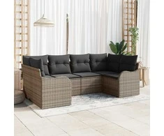 Sodo Sofų Rinkinys su saugykla 6 pcs Pilka Poli ratanas