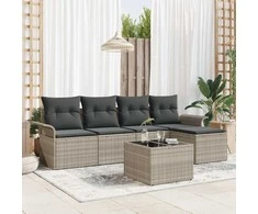 Lauko baldų komplektas Lauko sofa su pagalve 6 pcs Šviesiai pilka poliratanas