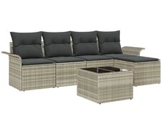 Lauko baldų komplektas Lauko sofa su pagalve 6 pcs Šviesiai pilka poliratanas