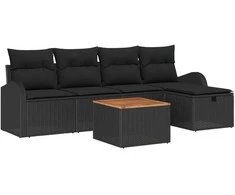 Sodo Sofų Rinkinys su pagalve 6 pcs Juoda poliratanas