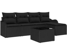 Lauko baldų komplektas Sodo Sofų Rinkinys 6 pcs Juoda poliratanas
