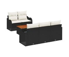 Lauko baldų komplektas Sodo Sofų Rinkinys su pagalve 6 pcs Juoda poliratanas
