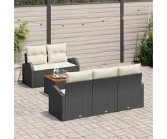 Lauko baldų komplektas Sodo Sofų Rinkinys su pagalve 6 pcs Juoda poliratanas