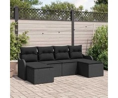 Sodo Sofų Rinkinys su pagalve 6 pcs Juoda Poli ratanas