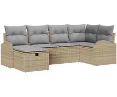 Lauko baldų komplektas Sodo Sofų Rinkinys su pagalve 6 pcs Smėlio Poli ratanas