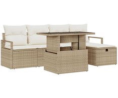 Lauko baldų komplektas Sodo Sofų Rinkinys su pagalve 6 pcs Smėlio Poli ratanas