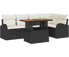 Sodo Sofų Rinkinys su saugykla 6 pcs Juoda Poli ratanas