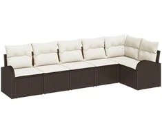 Lauko baldų komplektas Sodo Sofų Rinkinys su pagalve 6 pcs Ruda ir balta poliratanas