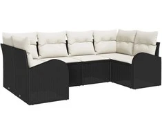 Lauko baldų komplektas Sodo Sofų Rinkinys su pagalve 6 pcs Juoda ir Balta poliratanas