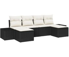 Sodo Sofų Rinkinys 4 pcs Juoda ir kreminė poliratanas