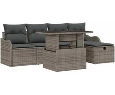 Lauko baldų komplektas Sodo Sofų Rinkinys su pagalve 6 pcs Pilka Poli ratanas