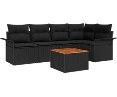 Sodo Sofų Rinkinys su saugykla 6 pcs Juoda poliratanas
