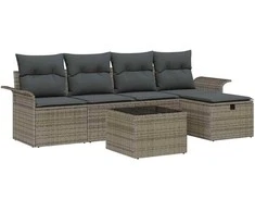 Lauko baldų komplektas Sodo Sofų Rinkinys su pagalve 6 pcs Pilka Poli ratanas