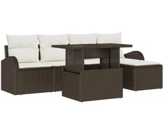 Sodo Sofų Rinkinys su pagalve 6 pcs Ruda Poli ratanas