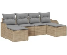 Sodo Sofų Rinkinys su pagalve 6 pcs Smėlio Poli ratanas