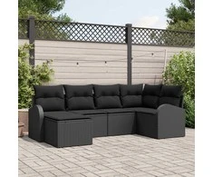Lauko baldų komplektas Sodo Sofų Rinkinys 6 pcs Juoda poliratanas