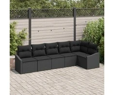 Lauko baldų komplektas Sofos komplektas su pagalve 6 pcs Juoda poliratanas