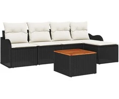 Lauko baldų komplektas Sodo Sofų Rinkinys su pagalve 6 pcs Juoda poliratanas