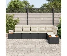 Lauko baldų komplektas Sodo Sofų Rinkinys su pagalve 6 pcs Juoda Poli ratanas