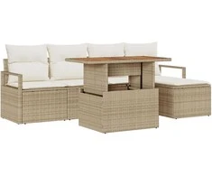 Sodo Sofų Rinkinys su saugykla 6 pcs Smėlio Poli ratanas