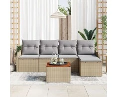 Lauko baldų komplektas Sodo Sofų Rinkinys su pagalve 6 pcs Smėlio poliratanas