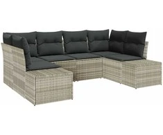 Sodo Sofų Rinkinys 6 pcs Šviesiai pilka Poli ratanas