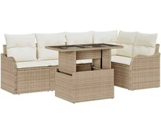 Sodo Sofų Rinkinys su pagalve 6 pcs Smėlio Poli ratanas