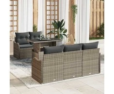 Sodo Sofų Rinkinys su pagalve 6 pcs Pilka Poli ratanas