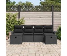 Sodo Sofų Rinkinys su pagalve 6 pcs Juoda poliratanas